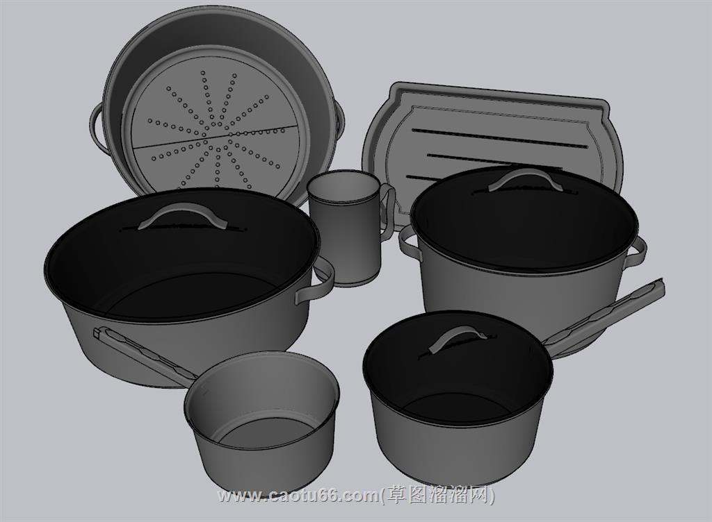 厨房锅头铁锅SU模型 1