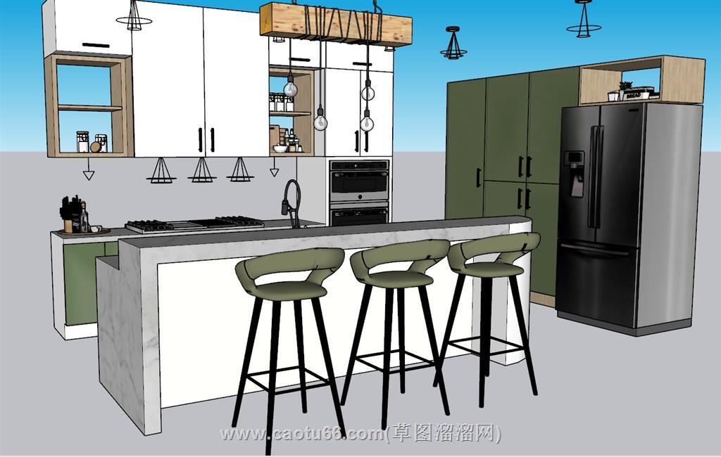 厨房橱柜吧台SU模型