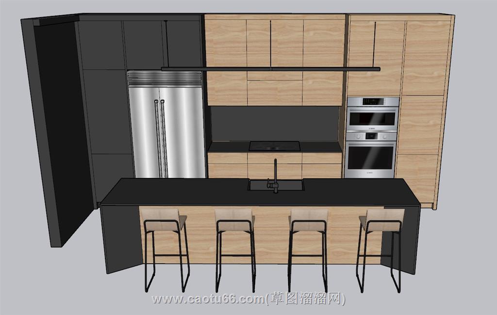 开放式厨房橱柜SU模型 1