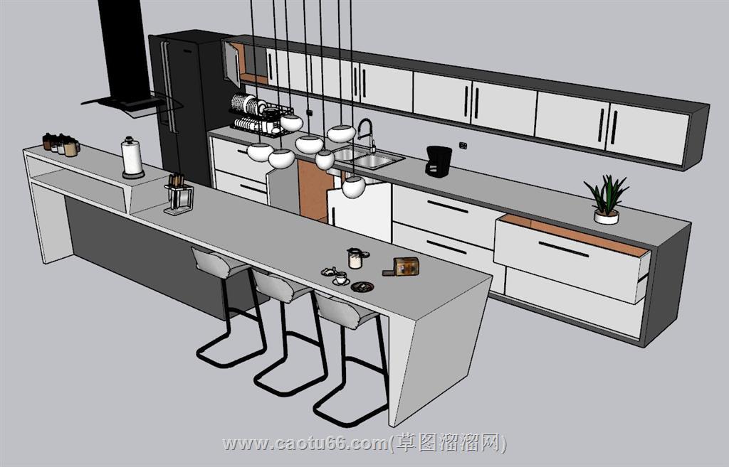 极简开放式厨房SU模型 1