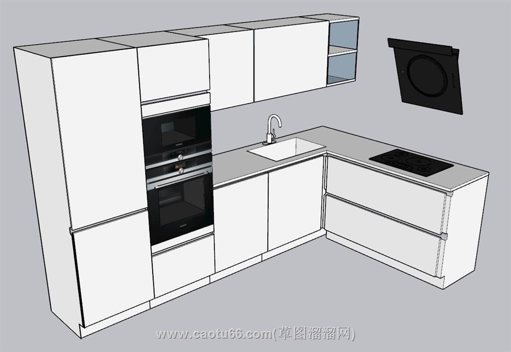 L形厨房橱柜SU模型 1