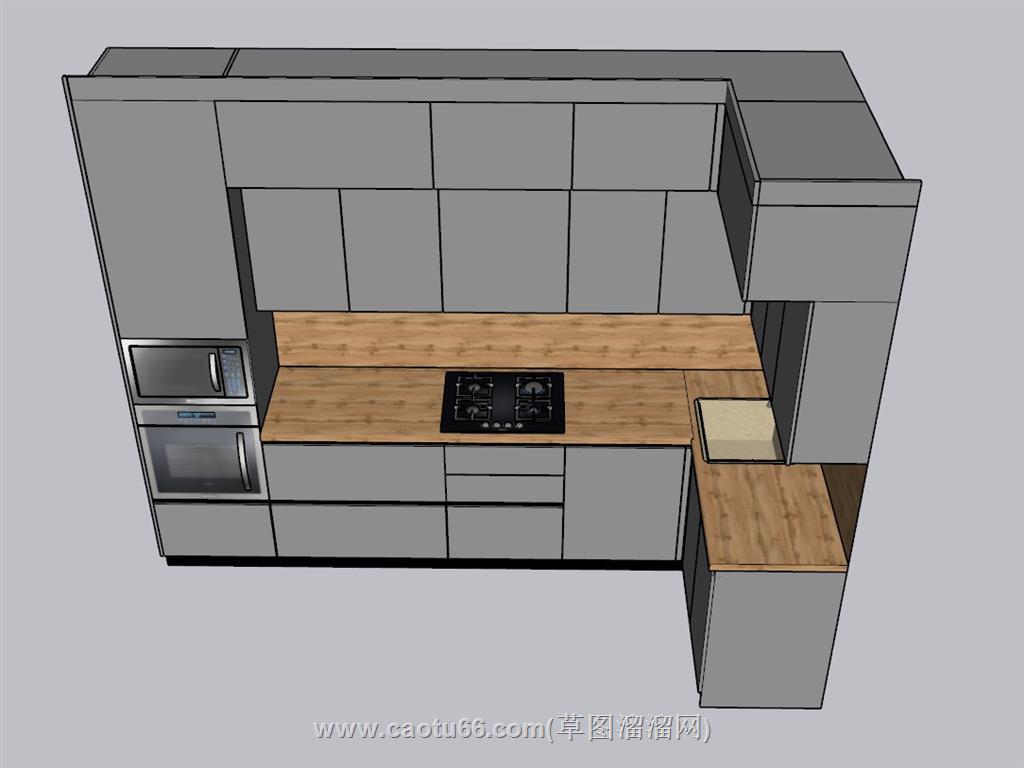 L形厨房橱柜SU模型 1