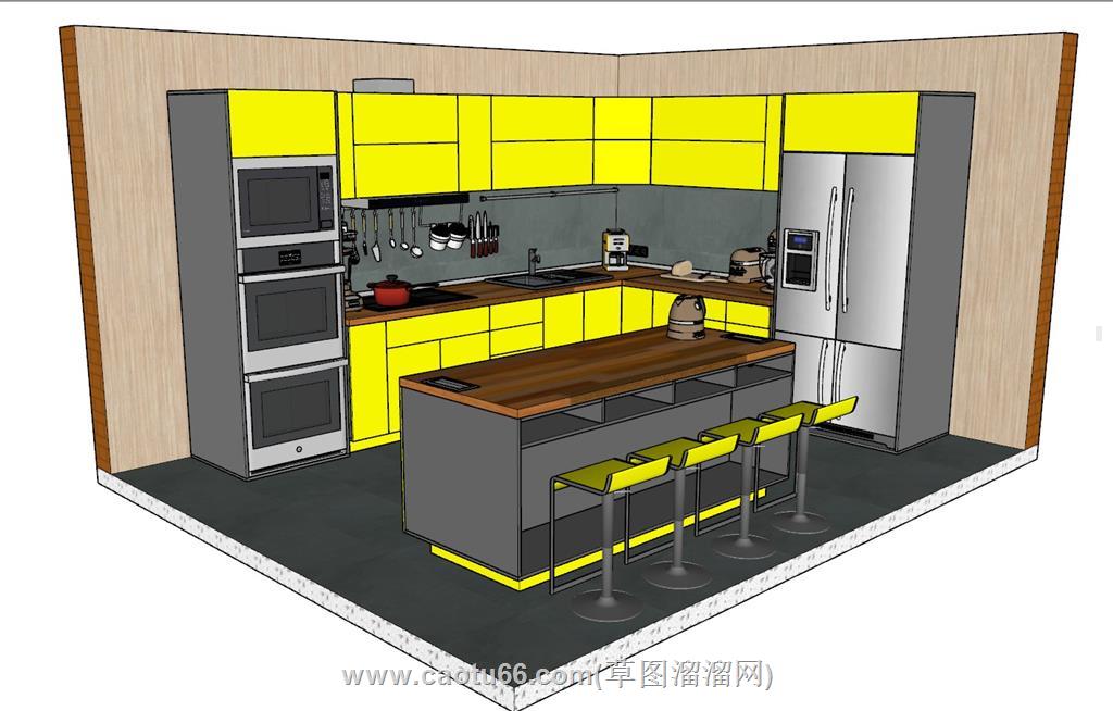 厨房橱柜吧台SU模型 1