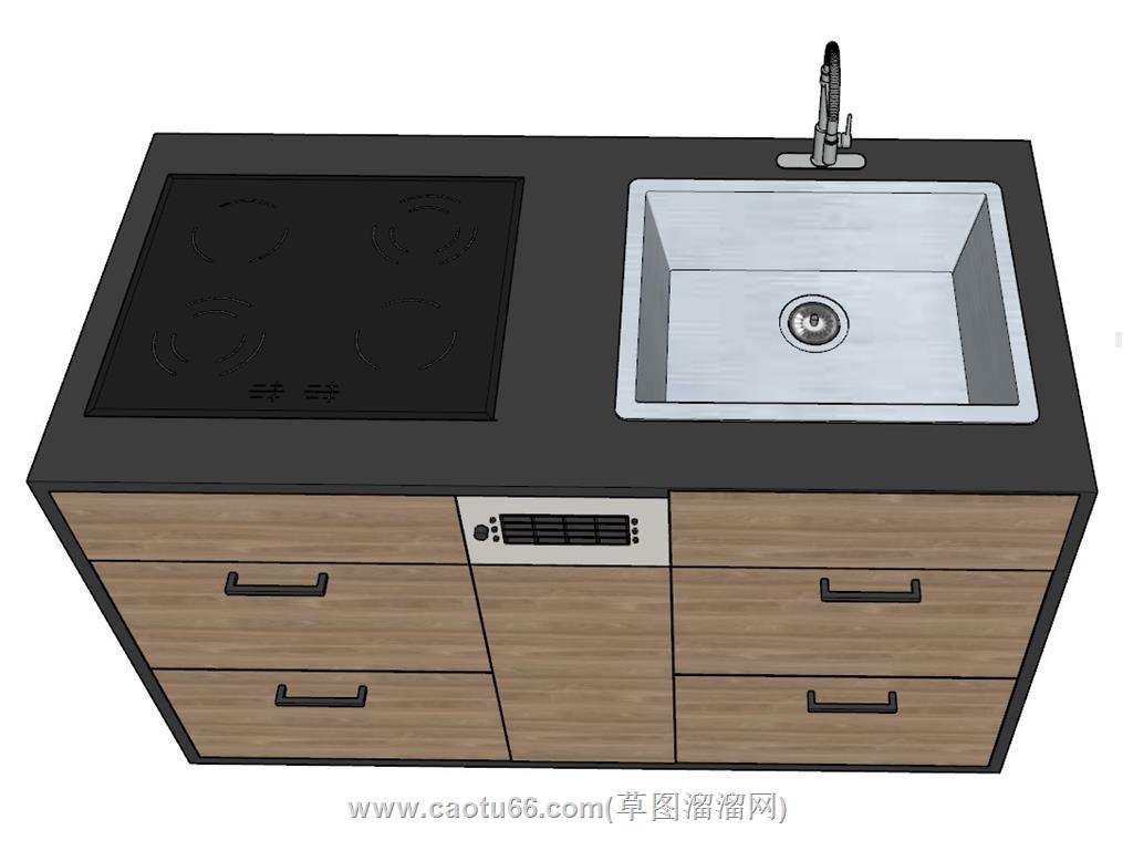 岛台电池炉洗手盆SU模型 1