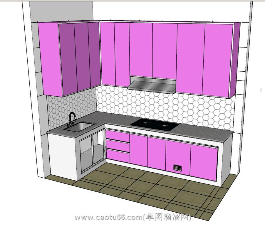 L形厨房橱柜SU模型 1