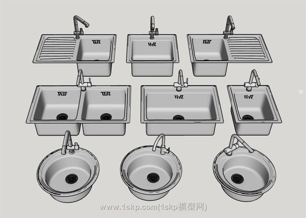 水槽洗菜盆SU模型 1