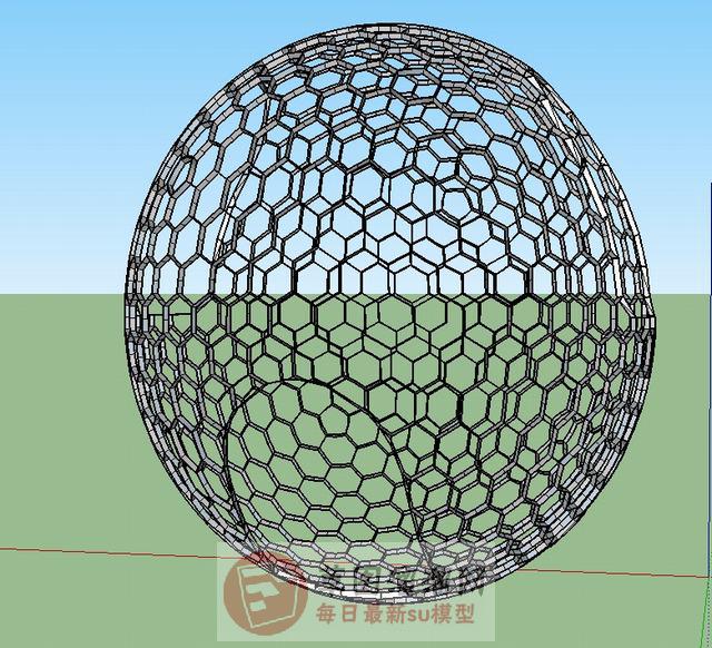 镂空球形雕塑SU模型 1