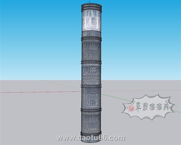 文化柱柱灯石柱SU模型 1