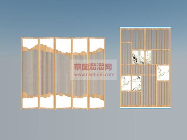 新中式文化韵味隔断SU模型 1