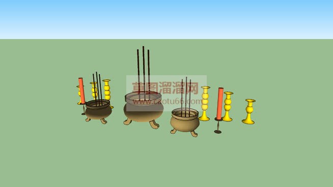 香炉陈设摆件SU模型 1