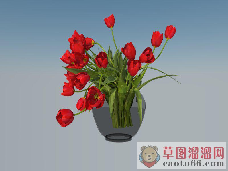 玫瑰花花瓶SU模型 1