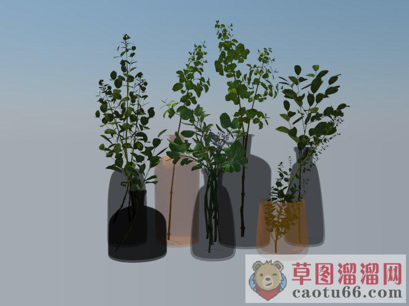 花瓶装饰插花SU模型 1