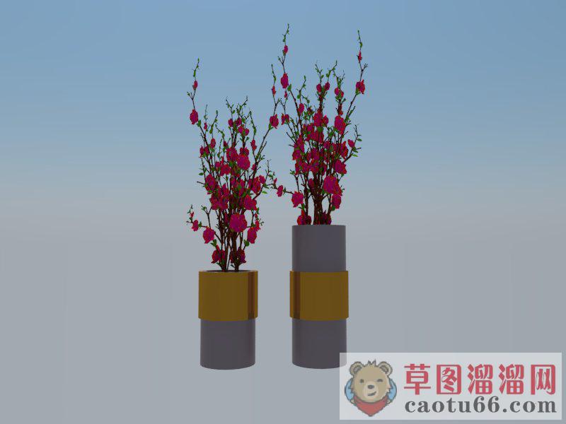 花瓶装饰插花SU模型 1