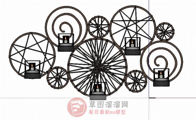 墙装饰蜡烛SU模型 1