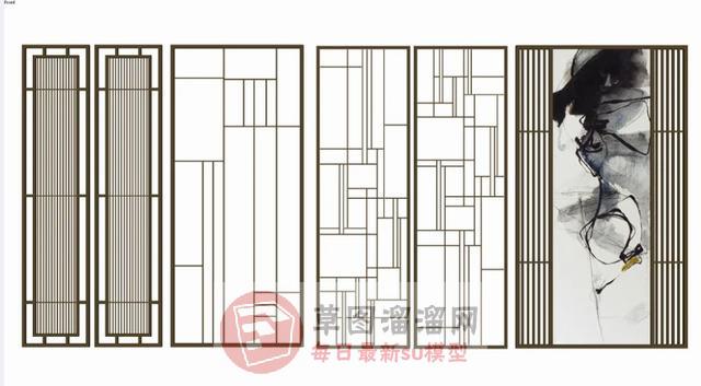 中式隔断屏风SU模型 1