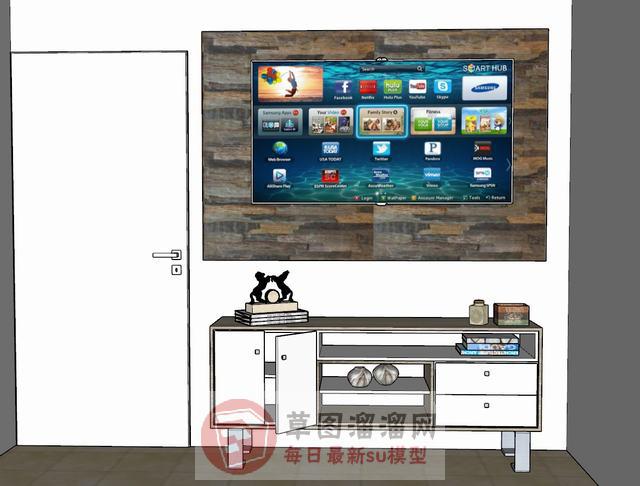 电视柜电视机书本SU模型 1
