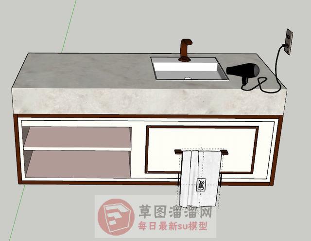 浴室柜洗手池吹风筒SU模型 1