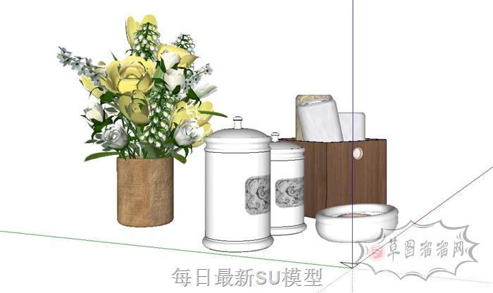 洗漱用品摆件花瓶SU模型 1