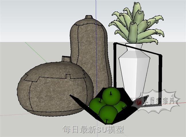 花瓶水果果盘SU模型 1