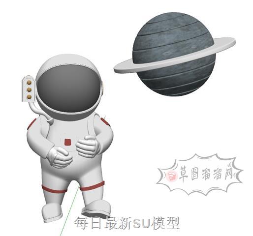 太空人星球摆件SU模型 1