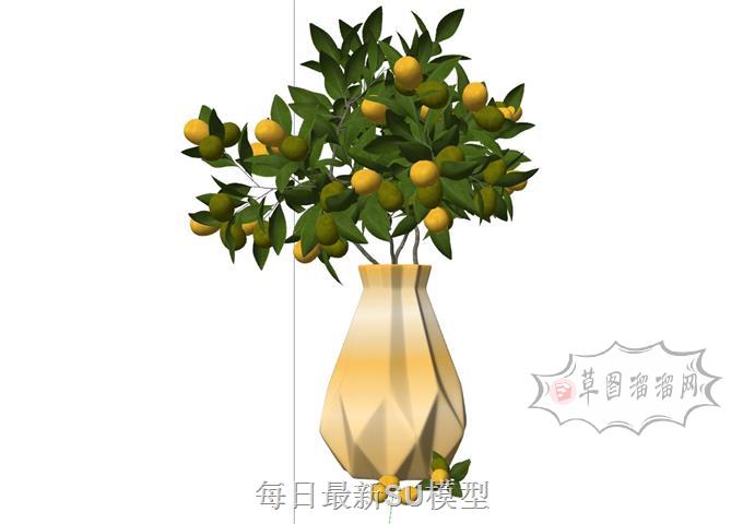 金桔插花花瓶SU模型 1