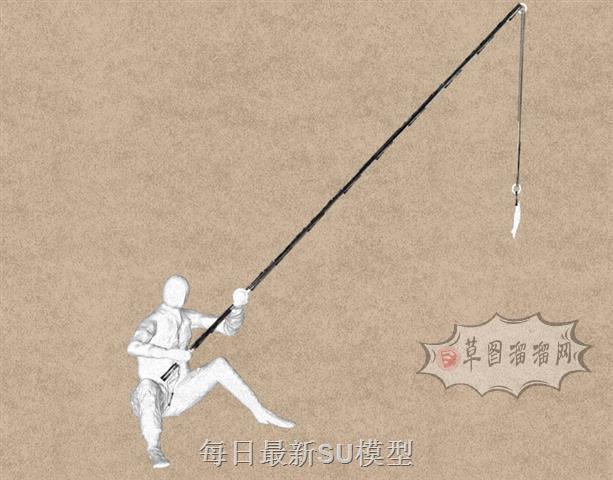 钓鱼人物工艺品SU模型 1