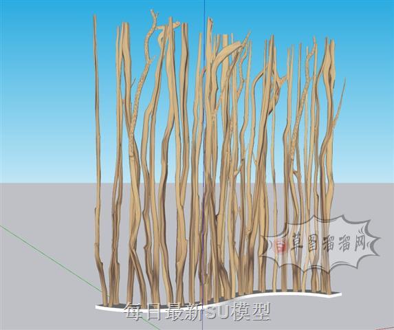 木头隔断装饰SU模型 1