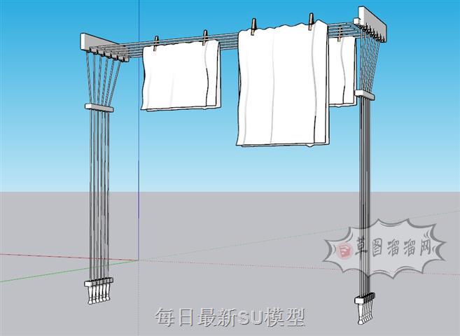 晾衣架晾衣杆衣服SU模型 2