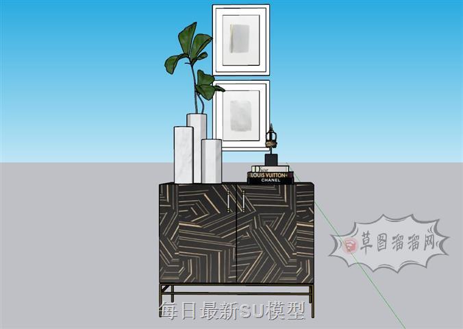 边柜边桌装饰柜SU模型 1