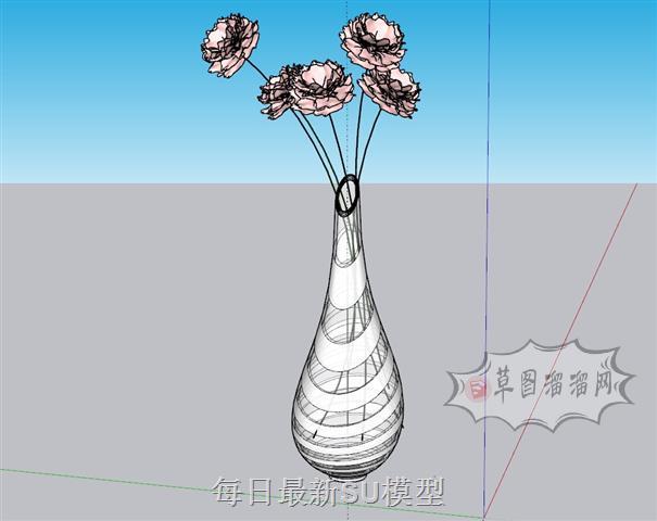 花瓶插花SU模型 1