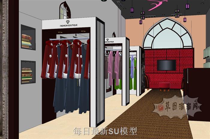 服装店展示架商品SU模型 2