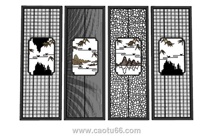 屏风隔断SU模型 1