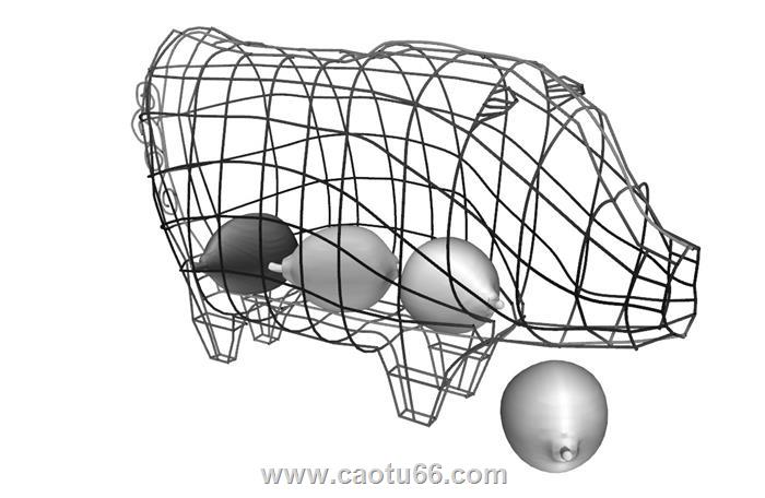 几何猪工艺品SU模型 1