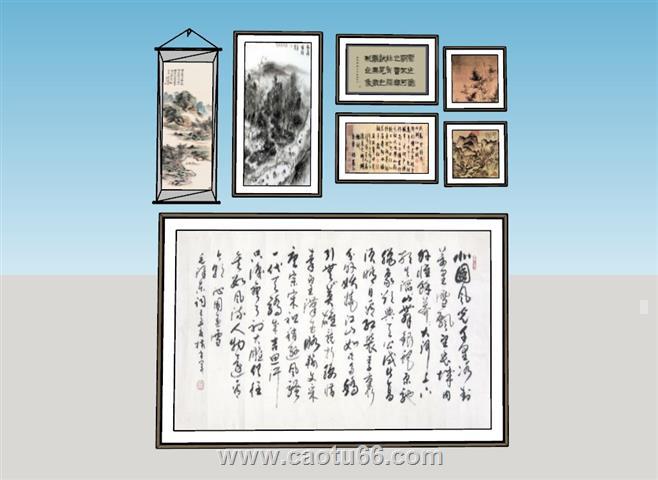 中式挂画字画SU模型 1