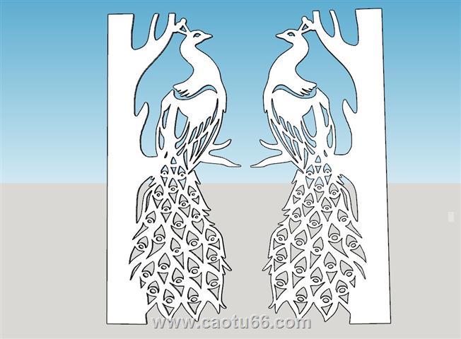 孔雀CNC雕刻版SU模型 1