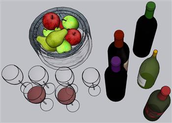 高脚杯  酒瓶  水果篮