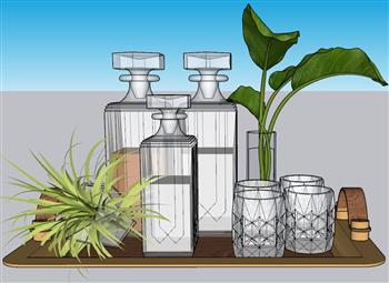 托盘花瓶玻璃杯SU模型