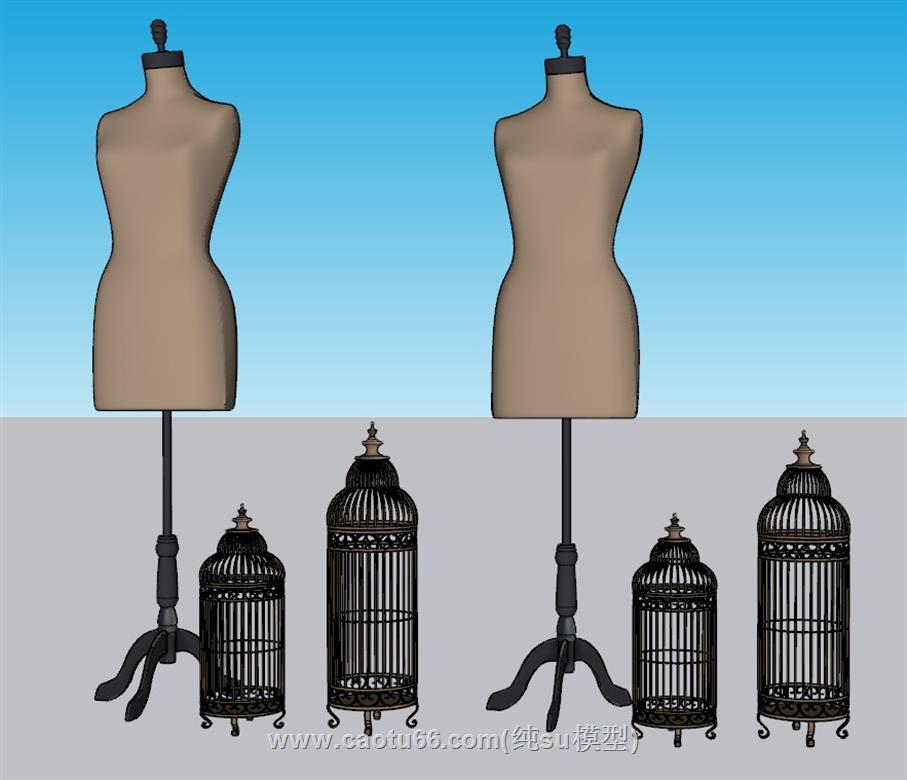 半身模特鸟笼SU模型 1