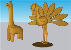 长颈鹿孔雀工艺品SU模型