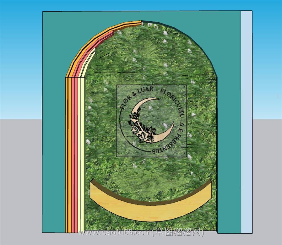绿植墙拱门门店SU模型 1