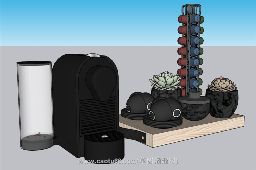 咖啡机杯子多肉植物SU模型 1