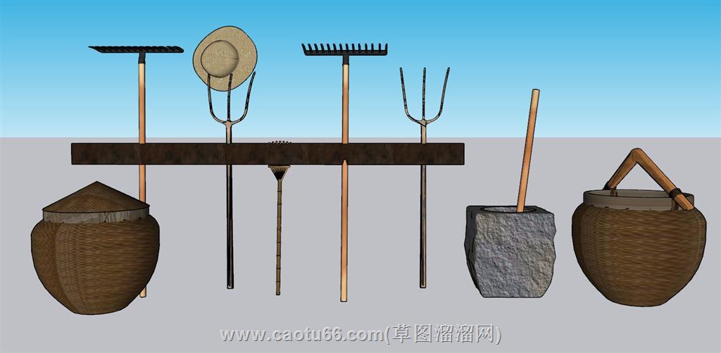 乡村农具钉耙SU模型 1