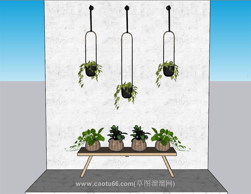 吊篮花盆花架SU模型 1