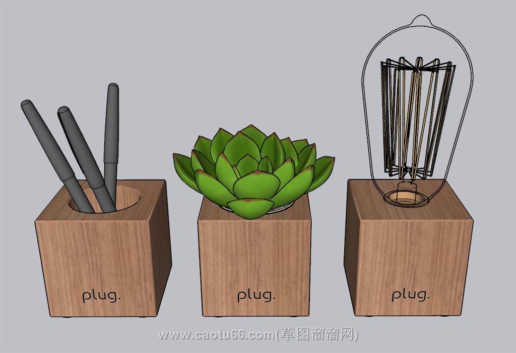 笔筒多肉装饰SU模型 1