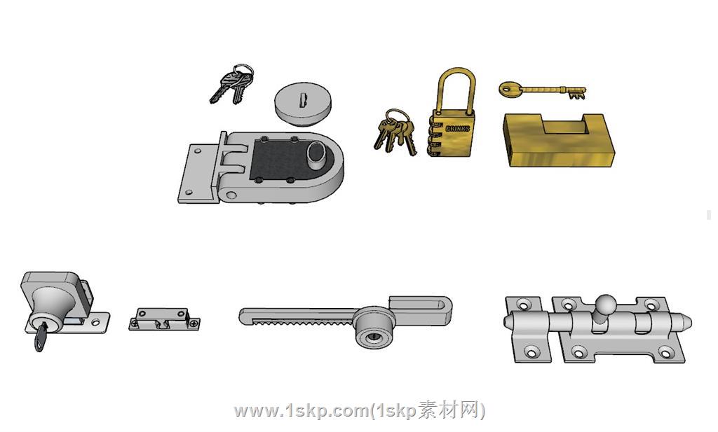 铜锁五金件锁SU模型 2