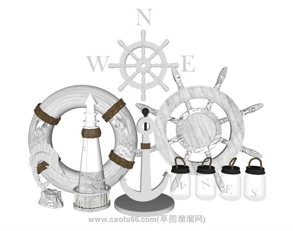 地中海船舵装饰SU模型