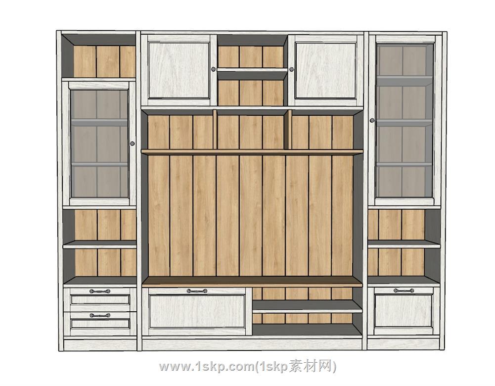 原木电视柜书柜SU模型 1