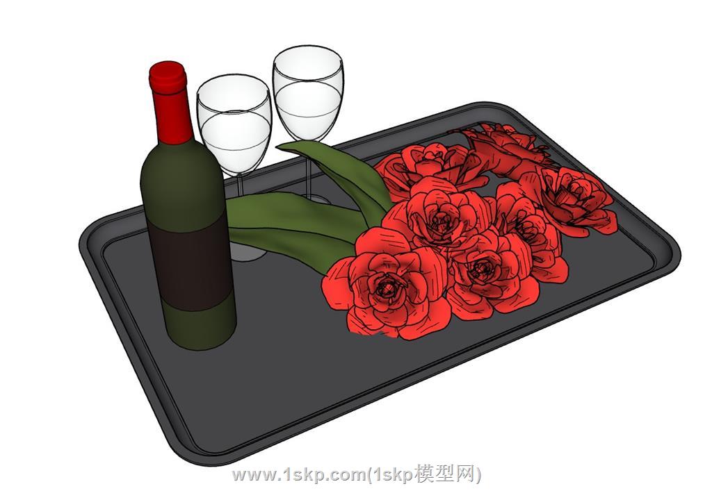 花艺红酒酒瓶SU模型 1