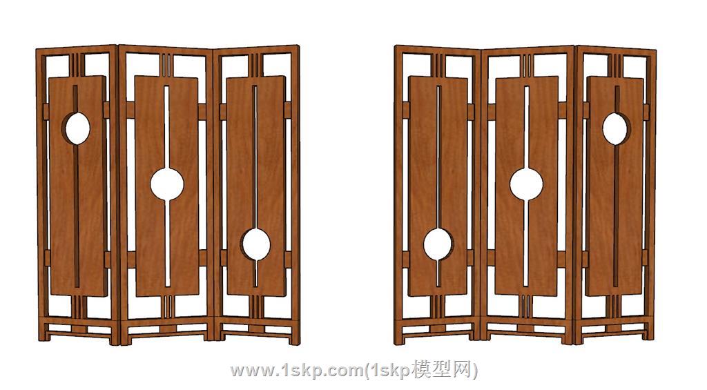 木质屏风隔断SU模型 2