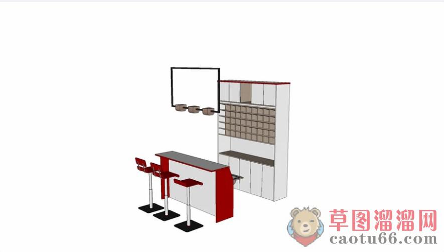 迷你吧台柜吧台椅SU模型 1